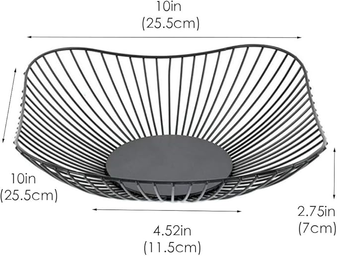 Metal Fruit Basket - Black Fruit Bowl for Kitchen Counter - Wire Storage Basket for Vegetable Snack Candy - Square Fruit Holder for Countertop - 10 Inches (Square)