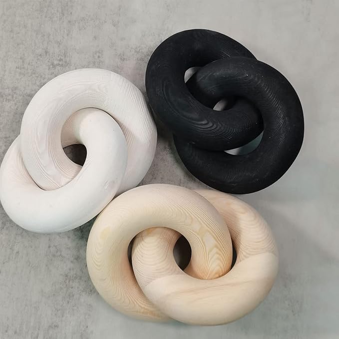 Wood Chain Link Decor Knot Decor,2-Link Hand Boho Carved Wood Chain Suitable for Bedroom, Living Room, Coffee Shop Decoration (White)
