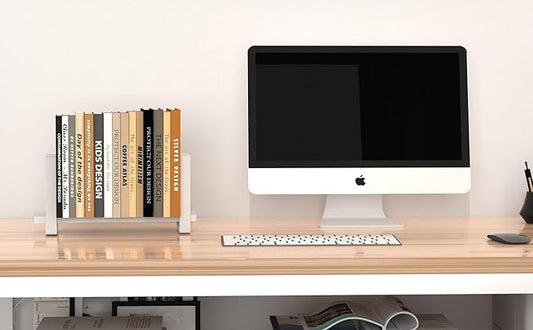 Adjustable Desktop Bookshelf Wooden Desk Book Holder Organizer Tabletop Bookshelf Mini Book Shelf Magazine Files Letters Storage Racks for Home Office Supplies, Great for Small Space, White