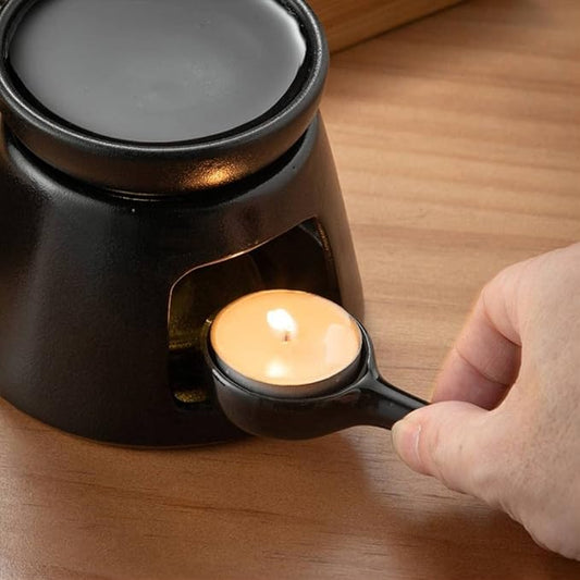Hand Large Capacity Made Essential Oil Burner Wax Melt Burners, Aromatherapy Aroma Burner Ceramic Oil Diffuser Candle Tealight Holder Home Bedroom Decor Black