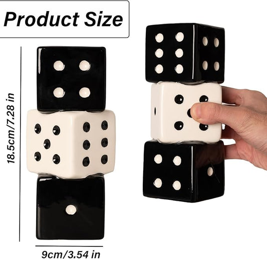 Unique Handmade Dice Vase - Stylish Black & White Ceramic Decor for Home, Bar | Geometric Design Perfect for Fresh, Dried, or Artificial Flowers | Eye-Catching Centerpiece & Decorative Accent