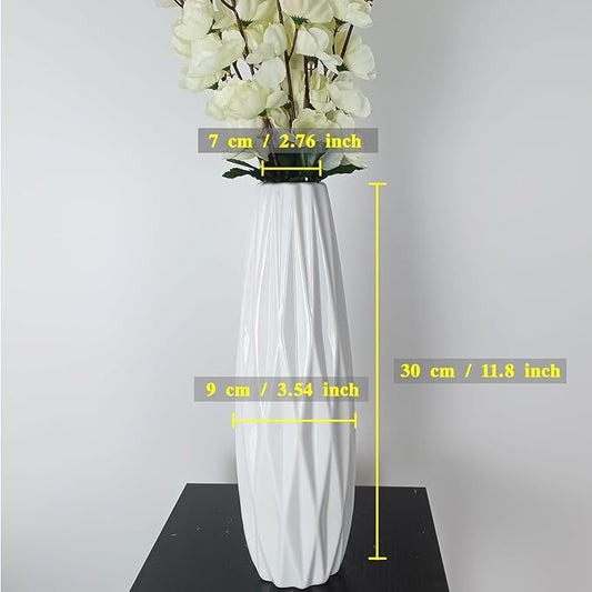 12Inch Tall Vase White Ceramic Flower Vase for Pampas Grass,Home Decor, Modern Textured Vases for Living Room Decorations,Table Centerpieces,Shelf,Farmhouse Small Ceramic Vase