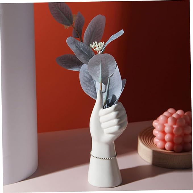 Generic Abstract Art Ceramic Vase Hand Shaped Flower Pot Nordic Style Decorative White Ornament for Home Office Tabletop Minimalist Unique Flower Display