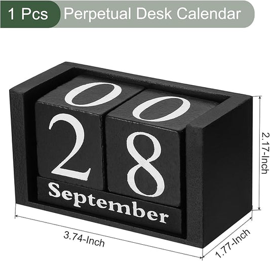 YOKIVE Wooden Block Perpetual Calendar for Desk, Wood Month Date Display Blocks, Great for Daily Desktop Shop Bar Desk Decor (Black)