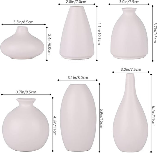 Set of 6 Matte White Small Vases for Flowers, Ceramic Bud Vase Bulk Boho Centerpieces for Tables, Mini Short Vase Modern Bulk Wedding Centerpieces Ikebana Vases for Bridal Shower/House Warming Gift