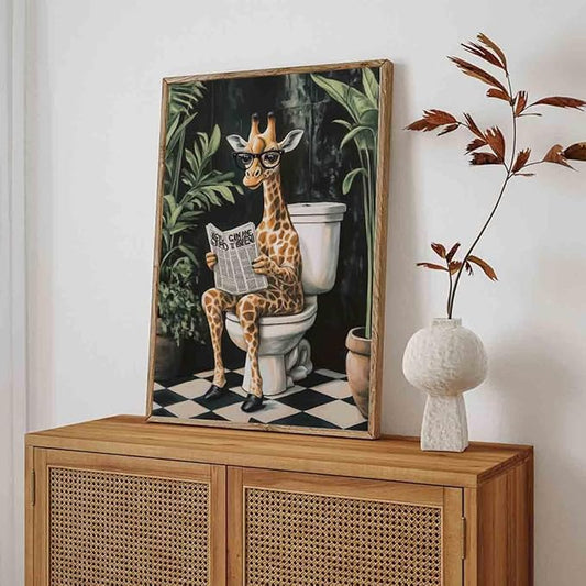 Giraffe Bathroom Wall Art Funny Giraffe Wall Art Funny Animal Reading Poster Unique Animal Paintings Green Plants Painting Tropical Rainforest Pictures Bathroom Living Room Decor 16x24inch No Frame