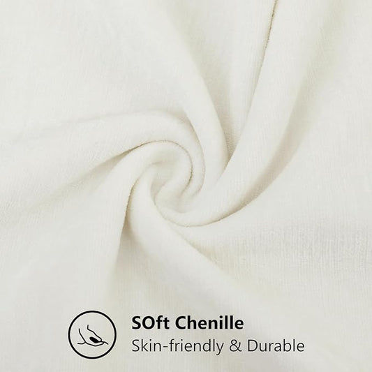 decorUhome Chenille Cream White Spring Throw Pillow Covers 18x18 Inch Set of 2, Decorative Soft Couch Pillow Covers Solid Dyed Accent Farmhouse Neutral Square Pillow Cases for Sofa