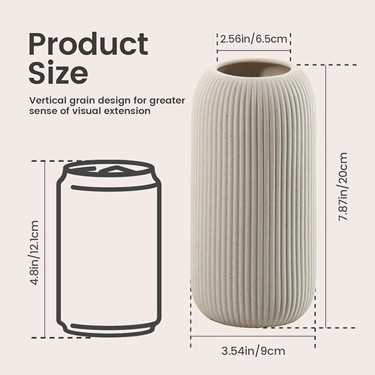 Bohemian Beige Ceramic Vase - for Pampas Grass, Mantel, Bookshelf, Entryway and Living Room Decor (Beige, 8in-Pill)