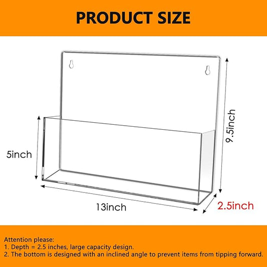 2 Pack Clear Acrylic File Holder Wall Mount Self Adhesive, Legal Size Hanging Paper Organizer, Wall Pocket File Holder Storage for Letter Folder Brochure Magazine Bookshelf Literature Display