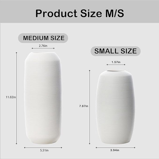 Vintage Ceramic Vase, Minimalist Texture Stone Patterned White Flower Vase, Decorative Vase for Living Room Shelf Farmhouse Dining Table Centerpiece Decor (White Texture - 2 Pack)