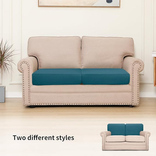 Easy-Going Stretch Individual Loveseat Couch Cushion Cover Sofa Cushion Furniture Protector Sofa slipcover Soft Flexibility with Elastic Bottom (2-Piece Loveseat Cushion Cover, Peacock Blue)