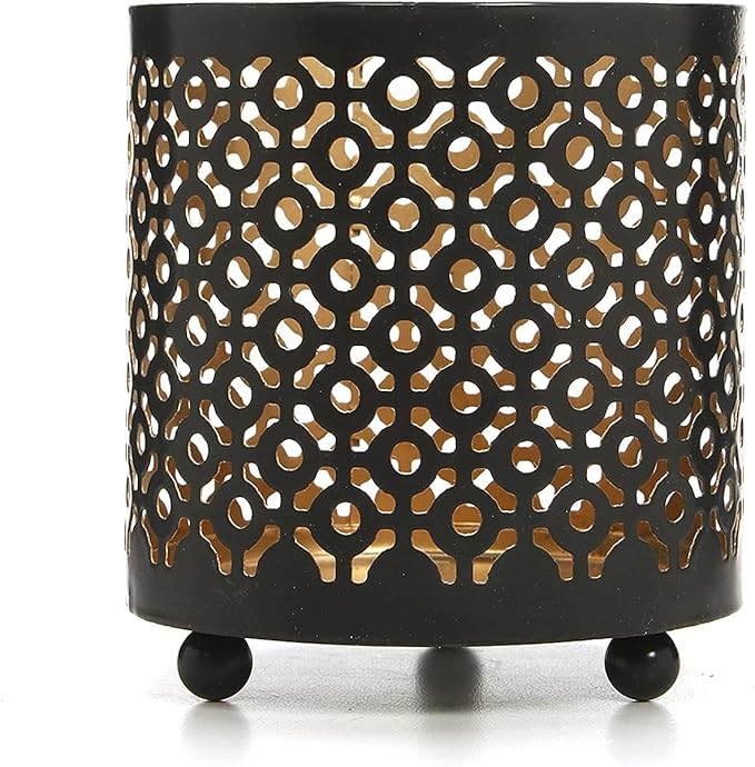 Hosley Bulk Buy Black (Gold Inside) Metal Jar Holder Candle Sleeve Set of 8-4.5" High. Votive, Tea Light Lanterns Ideal Gift for Weddings, Parties, Spa and Aromatherapy O6