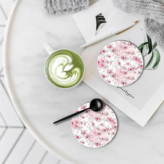 Coasters Set of 6 Ceramic Drink Coaster with Cork Base Modern Style Coasters for Mugs and Cups Office Kitchen 4 in