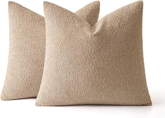 MIULEE 24x24 Decorative Euro Sham Throw Pillows for Bed Set of 2 Textured Boucle Neutral Winter Throw Pillow Covers Khaki Accent Solid Couch Pillowcases Sofa Livingroom Home Decor