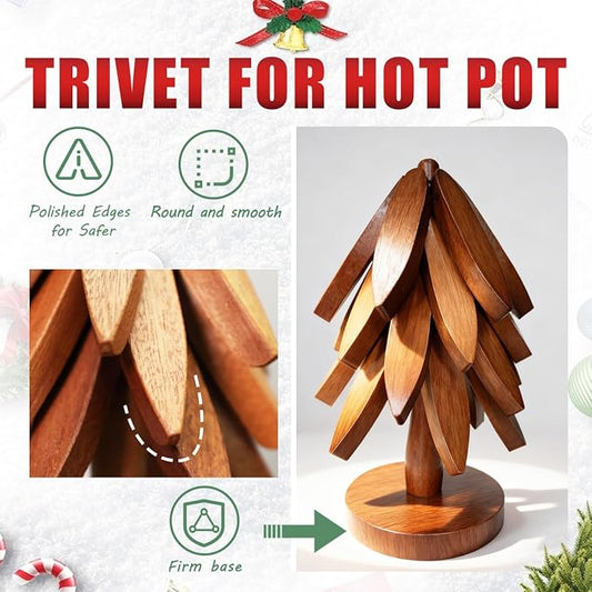 EGO LIFE Wooden Trivet Tree Set for Hot Dishes, 100% Natural Wood, Expandable Design Coaster, Foldable Tree-Sharped Placemats with 4PCS(Walnut Color)