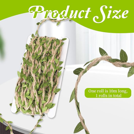 33 FT Artificial Vines Leaves String, Fake Hanging Plants Leaf Ribbon Leaf Vine Trim Foliage Rattan DIY Wreath Foliage Green Leaves for Party Balloon Wedding Garden Home Decoration & DIY Craft