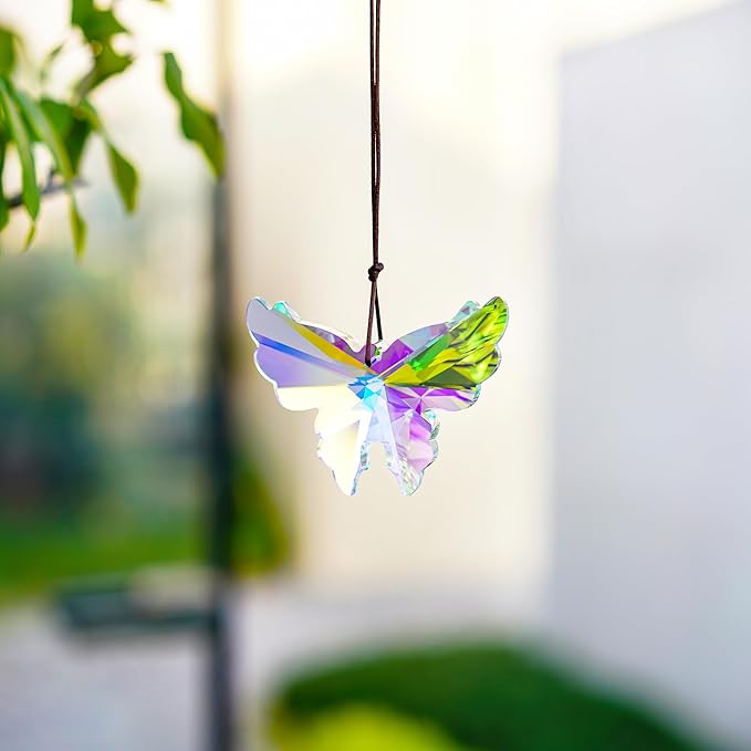 76mm Crystal Hanging Butterfly Prism Suncatcher,Rainbow Glass Butterfly Sun Catcher,AB Prism Hanging Crystals for Window Garden Home Christmas Decor