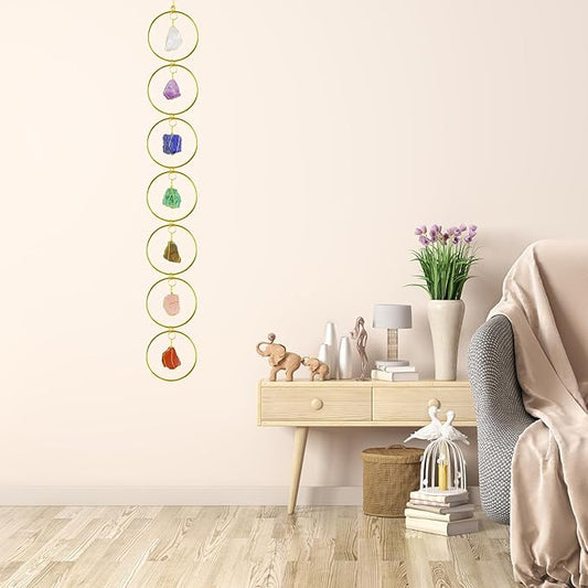Anjiucc Handmade Natural Gemstone Crystal Hanging Ornaments 7 Chakra Feng Shui Ornaments for Home Decoration Window Decor(A-Style 9)