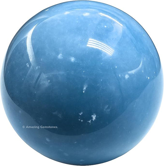 Amazing Gemstone Angelite Crystal Ball with Stand - 1.5" Inches Crystal Sphere Meditation Balls for Witchcraft and Decorative Balls