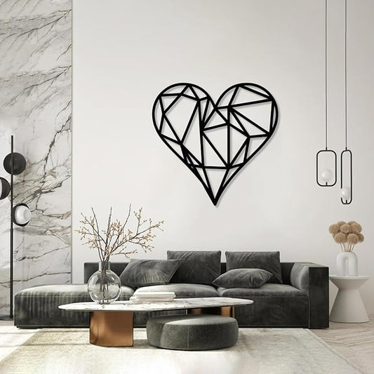 Metal Wall Art, Geometric Heart Metal Wall Art, Metal Art Heart, Heart Wall Decor, Geometric Wall Art, Line Art Wall Decor, Minimalist Wall Art, Wall Decor Living Room (Silver, 41"x39"|103x100cm)