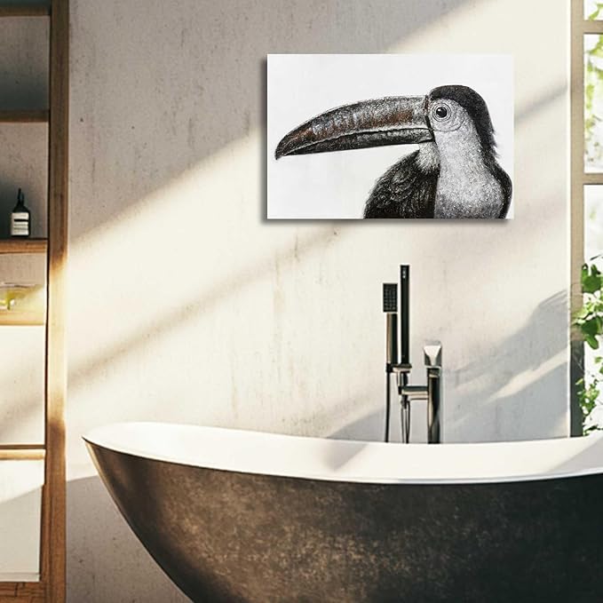 Bird Painting Black and White Wall Art Animal Wall Prints Small Canvas Framed Artwork for Office Bedroom Kitchen 12x16 Inch