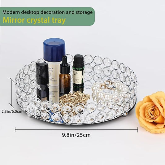 Elegant Silver Crystal Mirror Perfume Tray for Vanity, Coffee Table, and Home Decor - Small Glass Tray for Jewelry, Perfume, and Decorative Items - Bandeja para Perfumes, Perfume Trays for Dresser