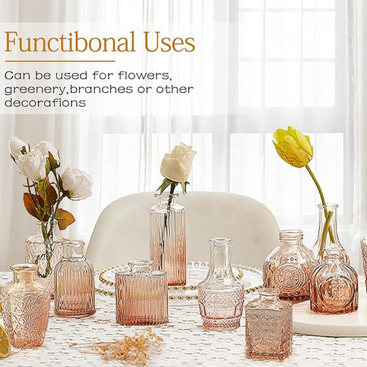 Amber Glass Bud Vase Set,20Pcs Small Glass Vase for Flowers, Clear Bud Set in Bulk,Mini Single Vintage Design for Centerpiece Rustic Wedding Decorations Home Table Flower Décor