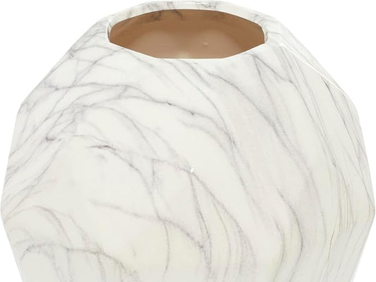 Deco 79 Ceramic Decorative Vase Faux Marble Centerpiece Vase, Flower Vase for Home Decoration 10" x 10" x 12", White