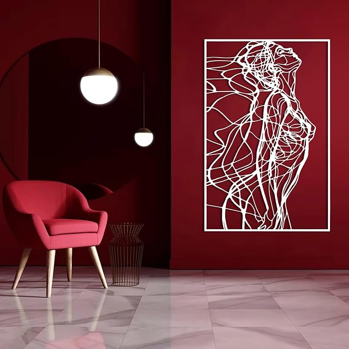 BIANGING Modern Woman Face Metal Wall Decor, Abstract Woman Face Metal Wall Decor, Abstract Female Line Wall Art, Minimalist Line Wall Art for Bathroom Living Room Bedroom (Gold, 30"x20"/76x51cm)