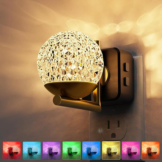 L LOHAS LED Night Lights Plug Into Wall,Dusk to Dawn Sensor,10-Color RGB Dimmable Night Light, 180°Rotating Plug in Night Light for Bathroom, Hallway, Bedroom, Stairway