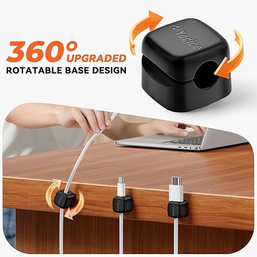 6 Pack Rotatable Cord Organizer,Spring Cable Clips Desk Cable Management Cord Holder Adhesive Phone Charger Cord Clips for Home Office Car Wall Nightstand Accessories Black