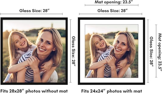 Americanflat 28x28 Picture Frame with Polished Plexiglass - Use as 24x24 Frame with Mat or Display 28x28 Photo Without Mat - Streamline Collection - Thin Border Square Frames for Wall Display - Black
