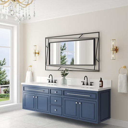 Rectangular Wall Mirror, 45''X30'' Matte Black Metal Framed Farmhouse Bathroom Mirrors for Bedroom Entryway Living Room, Hang Horizontally or Vertically