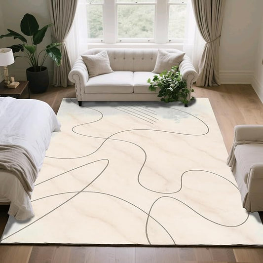 Modern Marble Rug - 2x4 Rug, Abstract Line Marble Hallway Rugs, Minimalist Geometry Runner Rugs, Washable & Non Slip Small Carpet Home Decor