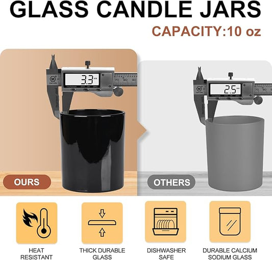 10 OZ Thick Candle Jars for Making Candles 15 Pcs, Empty Jars with Wood Lids for Candle Making, Sample Container, Glossy Black