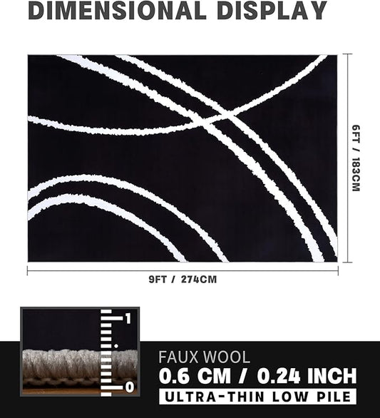 YIHOUSE Black Modern Area Rug 6x9,Abstract Rugs for Bedroom,Minimalist Striped Rug,Black and White Geometric Rug,Dark Washable Area Rugs 6x9 Non Slip Rugs for Living Room,Office