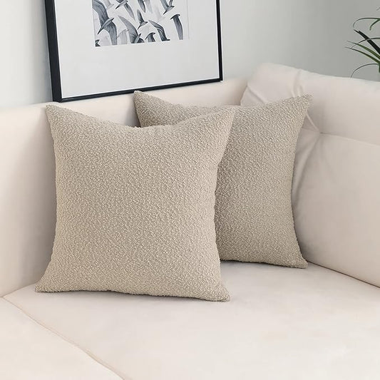 Jeneoo Light Grey Decorative Square Thick Throw Pillow Covers Fine Textured Boucle Oatmeal Couch Cushion Cases for Livingroom Sofa Home Decor, Set of 2, 18 x 18 Inch