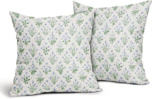 Sage Green Blue Block Print Pillow Covers 22x22 Set of 2 Decorations Vintage Floral Throw Pillow Covers Decor Cozy Soft Rustic Pillowcases Farmhouse Flower Printed for Sofa Bed Home Decorative