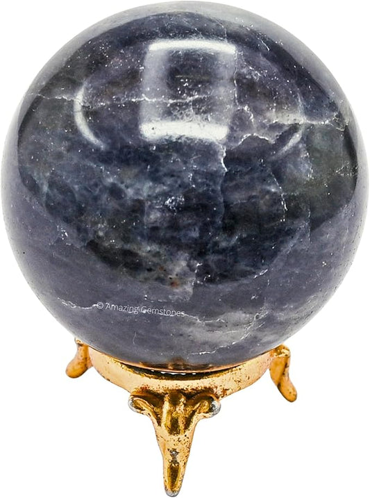 Amazing Gemstone Iolite Crystal Ball with Stand - 2.5 Inches Large Crystal Sphere Meditation Balls for Witchcraft and Decorative Balls
