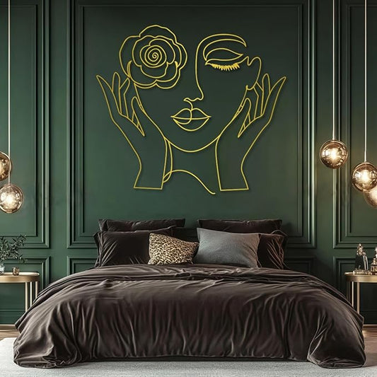 Trpiox Minimalist Woman Face Metal Wall Art, Abstract Metal Wall Art, Line Art Wall Decor for Living Room, Bedroom, Bathroom (Gold,39" W x 35" H / 100 x 89 cm)