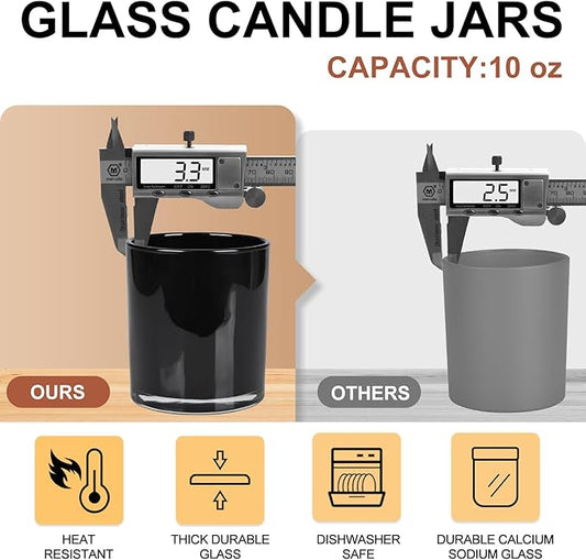 10 OZ Thick Candle Jars for Making Candles 15 Pcs, Empty Jars with Wood Lids for Candle Making, Sample Container, Inner Black