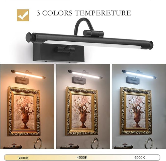 Battery Operated Picture & Frame Light – 15.7" Black Dimmable LED Wall Art Lamp with Remote Control, Timer, Adjustable Arm for Paintings, Portraits & Frames