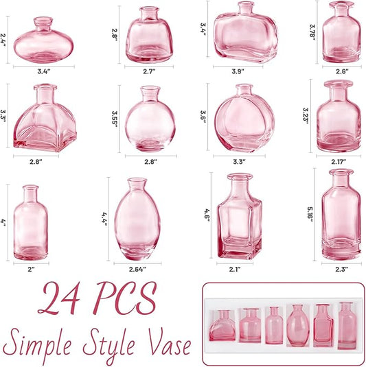 Pink Vase, Bud Vases Set of 24, Small Pink Glass Vases for Flowers Wedding Flower Vase in Bulk Modern Glass Bud Vase for Decor Home Centerpieces Table Flower Decor