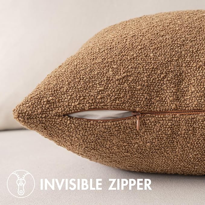 MIULEE 22x22 Inch Decorative Euro Sham Throw Pillows for Bed Set of 2 Textured Boucle Neutral Winter Throw Pillow Covers Brown Accent Solid Euro Couch Vintage Pillowcases Sofa Livingroom Home Decor