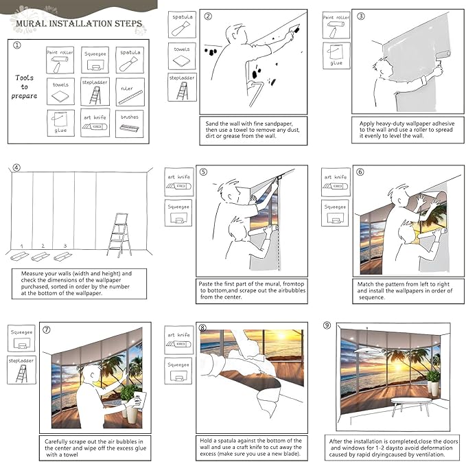 AFZEVEB-3D Landscape Wallpaper seafront verandahs Wall murals for Bedroom 114"x74"(Not Peel and Stick)
