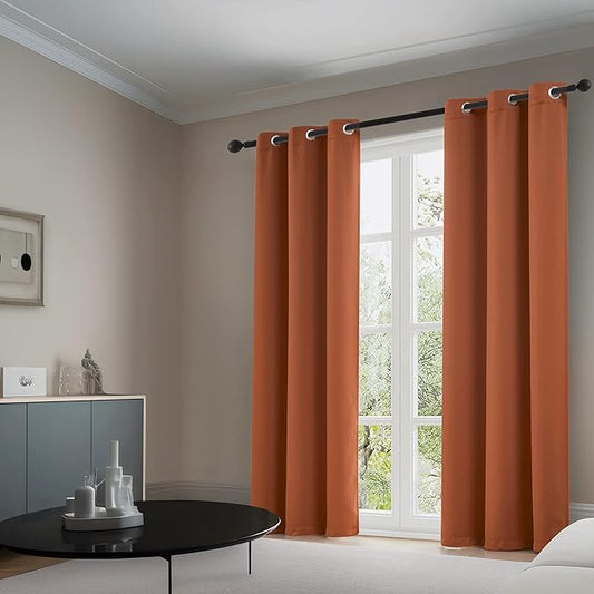DUALIFE Rust Blackout Curtain for Living Room 108 Inches Long Burnt Orange Solid Curtains for Bedroom Thermal Insulated Grommet Window Treatment Panels Large Windows 60x108 Inch Length
