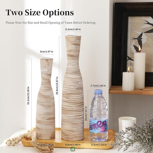 ALMA 16" Tall Floor Vase for Pampas Grass,White Brown Ceramic Centerpiece for Dresser, Skinny Pampas Grass Vessel for Floor, Entryway Table, Fireplace Decor