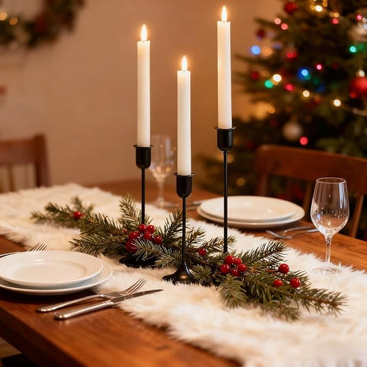 Black Tall Candle Candlestick Holder, 3PCS Taper Pillar Candle Sticks Stand Holders Decor, Centerpiece Dining Table Wedding Festive Fireplace Mantle Vintage Room Decorations, Housewarming Gift