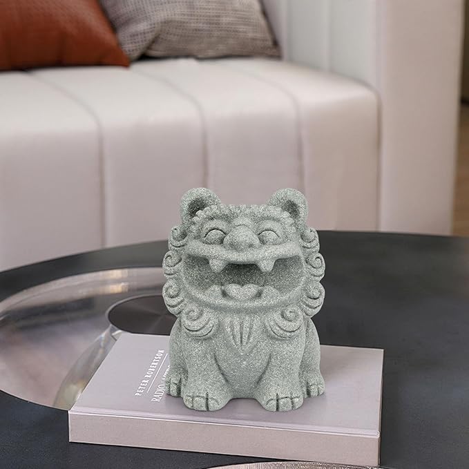 Cute Pen Holder for Deask, Lion Stone Pen Stand, Chinese Feng Shui Desk Organizer, Animal Figure for Office/Study Display Decoration