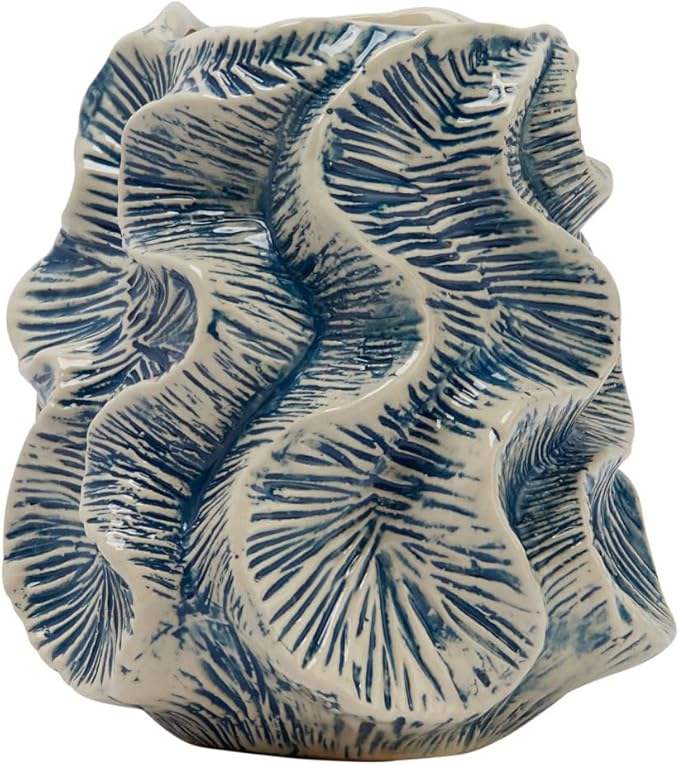Bloomingville Textured Stoneware Organic Shaped Vase with Reactive Glaze, Blue